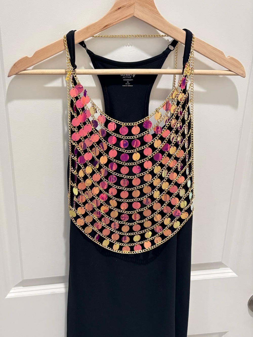 Gold Chain Iridescent Sequin Mesh Overlay Top / Festival Rave Y2K Disco / OS
